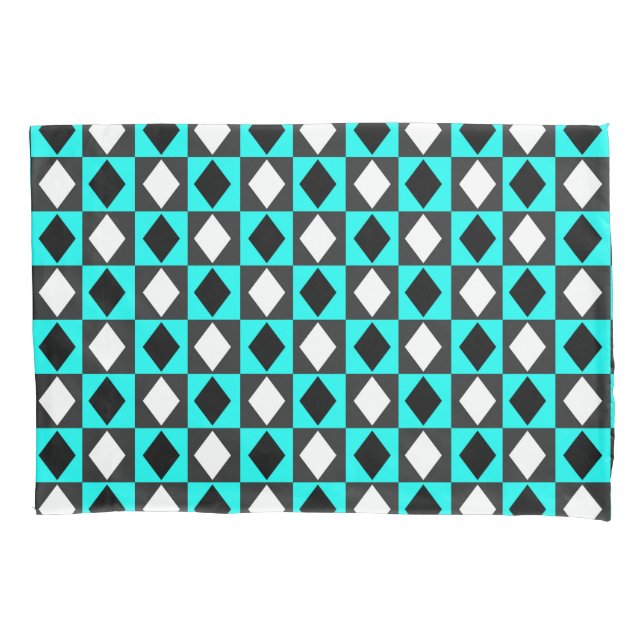 Blue Black White Geometric Rhombus Diamond Pillowcase (Front)