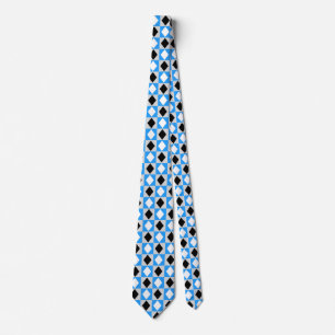 Blue Black White Geometric Rhombus Diamond Tie