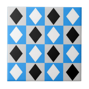 Blue Black White Geometric Rhombus Diamond Tile