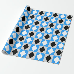Blue Black White Geometric Rhombus Diamond Wrapping Paper