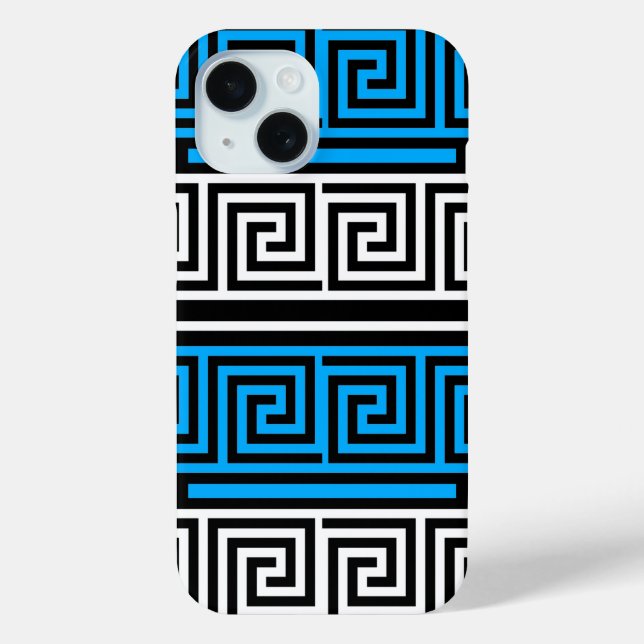 Blue Black White Greek Key Fret Pattern Design  Case-Mate iPhone Case (Back)