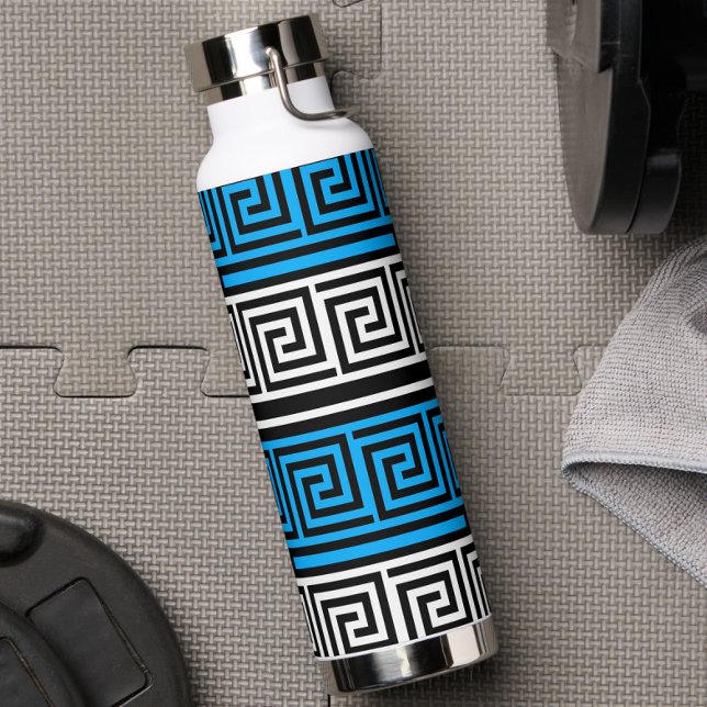 Blue Black White Greek Key Fret Pattern Design  Water Bottle (Creator Uploaded)