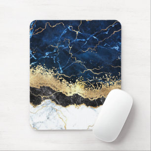 Blue Black White Marble Glam Mouse Mat