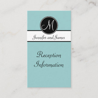 Blue Black White Monogram Reception Enclosure Card