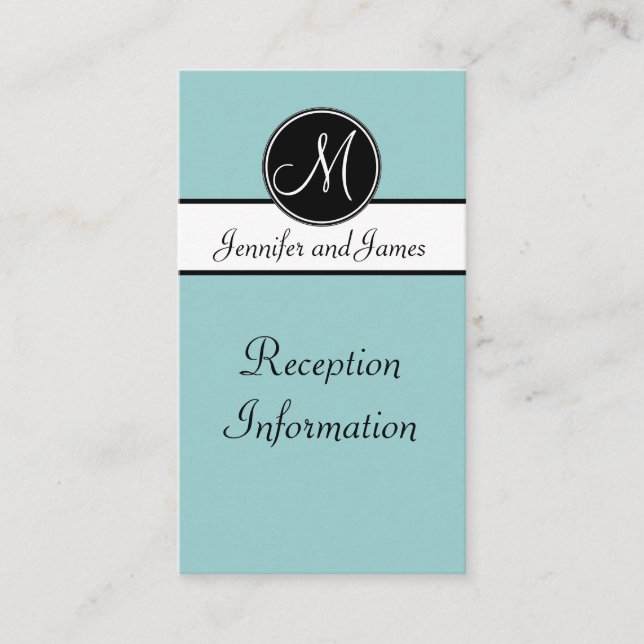 Blue Black White Monogram Reception Enclosure Card (Front)
