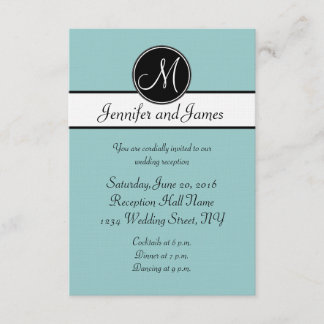 Blue Black White Monogram Wedding Reception Cards