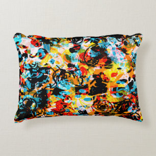 Blue, black, white, orange color. Bright seamless Decorative Cushion