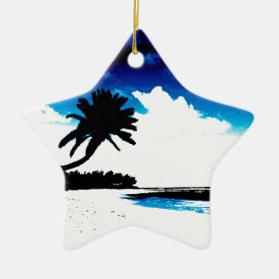 Blue Black White palm Tree Silhouette Ceramic Tree Decoration
