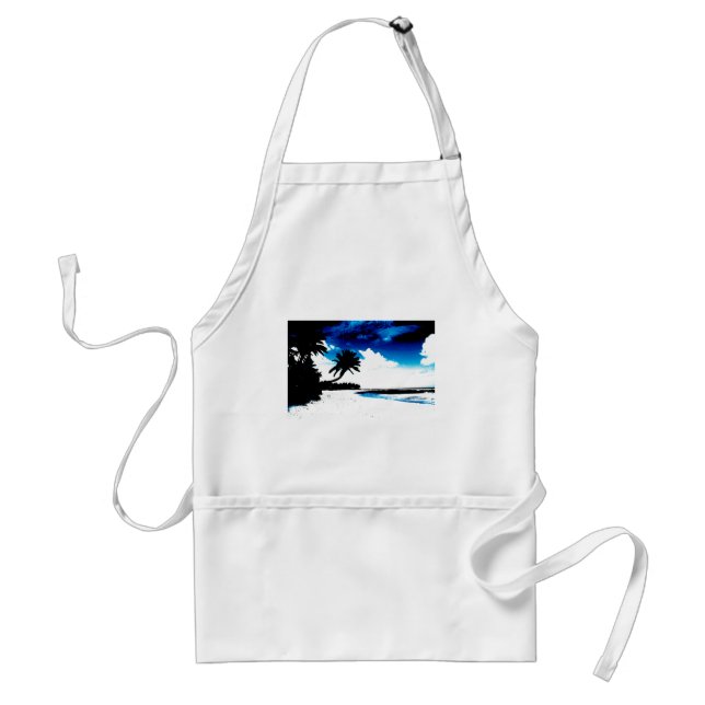Blue Black White palm Tree Silhouette Standard Apron (Front)