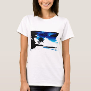 Blue Black White palm Tree Silhouette T-Shirt
