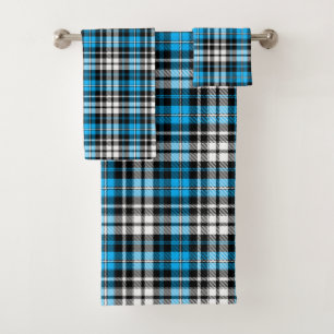 Blue Black White Plaid Tartan Pattern Design Bath Towel Set