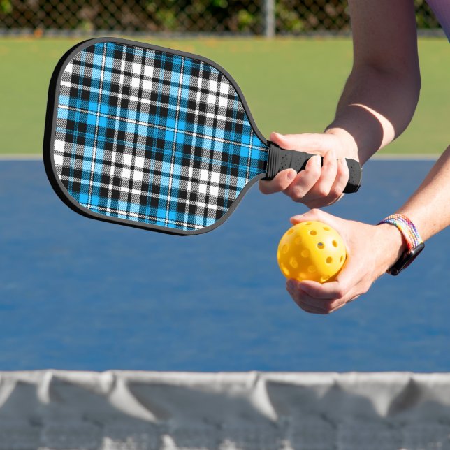 Blue Black White Plaid Tartan Pattern Design  Pickleball Paddle (Insitu)