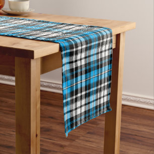 Blue Black White Plaid Tartan Pattern Design  Short Table Runner