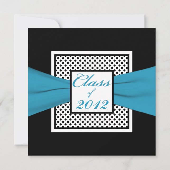 Blue Black White Polka Dot Photo Graduation Invitation (Front)