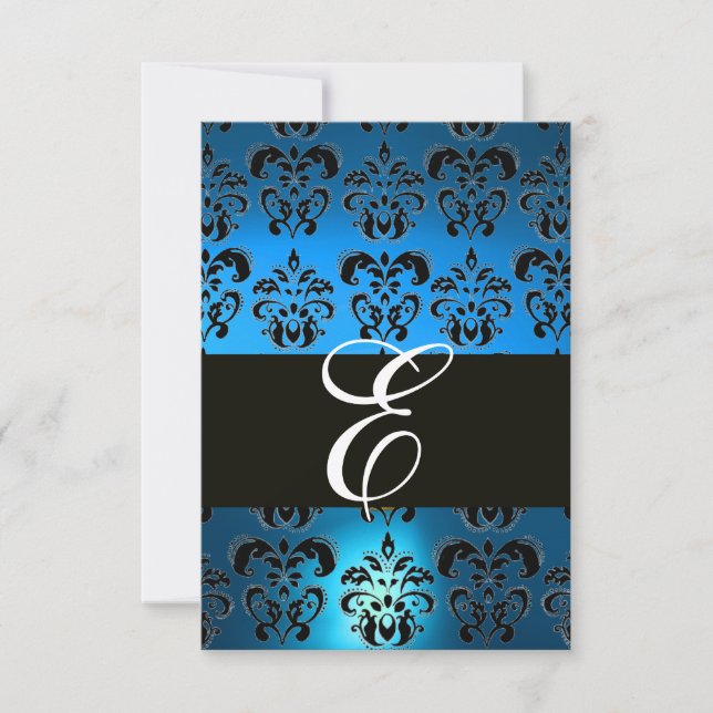 BLUE BLACK WHITE SAPPHIRE DAMASK MONOGRAM RSVP (Front)