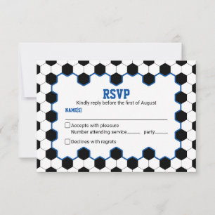 Blue Black White Soccer Ball Bar Mitzvah RSVP Card