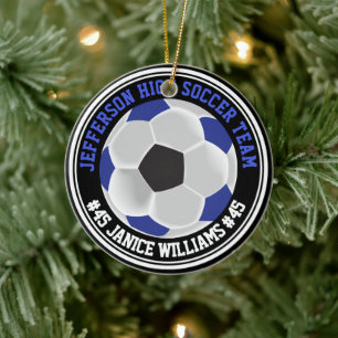Blue, Black & White Soccer ⚽ Ceramic Tree Decoration