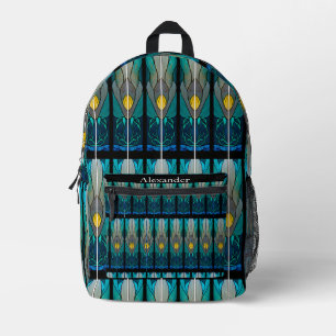 Blue Black White Stain Glass look Printed Backpack