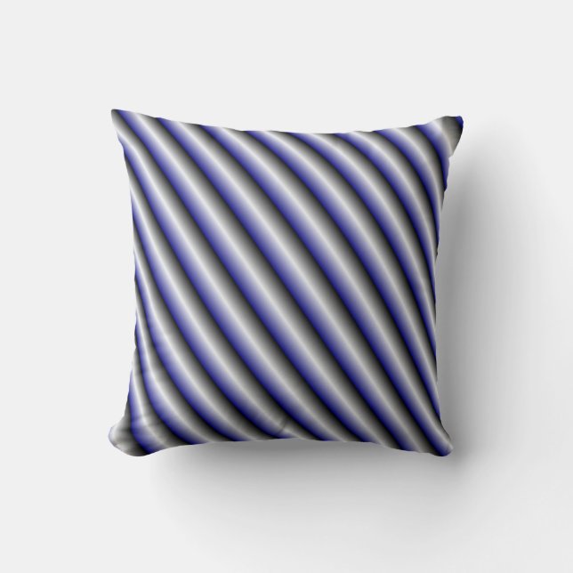 Blue black white stripes lines pillow (Front)