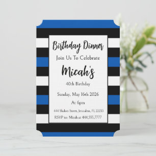 Blue Black White Stripes Modern Simple Elegant Invitation