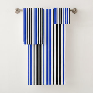 Blue Black White Stripes Pattern Design  Bath Towel Set