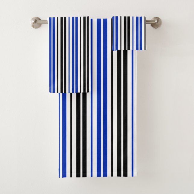 Blue Black White Stripes Pattern Design  Bath Towel Set (Insitu)