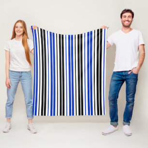 Blue Black White Stripes Pattern Design  Fleece Blanket