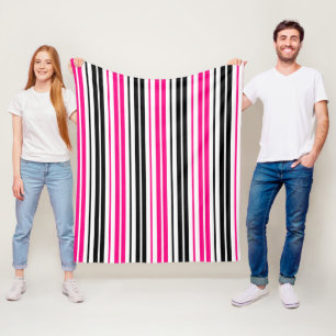 Blue Black White Stripes Pattern Design  Fleece Blanket