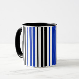 Blue Black White Stripes Pattern Design Mug