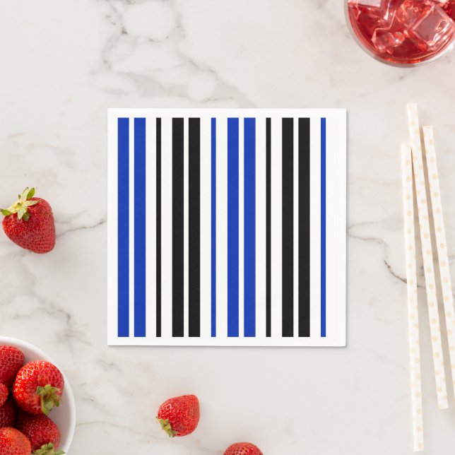 Blue Black White Stripes Pattern Design  Napkin (Insitu)