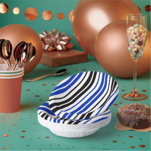 Blue Black White Stripes Pattern Design Paper Plate