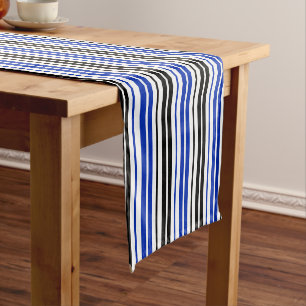 Blue Black White Stripes Pattern Design Short Table Runner