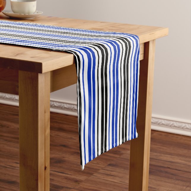 Blue Black White Stripes Pattern Design  Short Table Runner (In Situ)