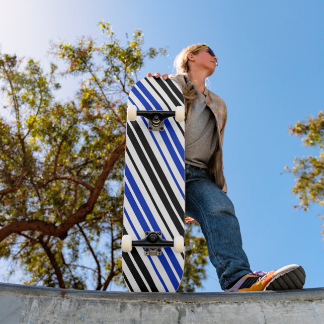 Blue Black White Stripes Pattern Design  Skateboard (Outdoor 1)