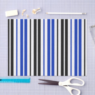 Blue Black White Stripes Pattern Design Tissue Paper