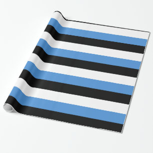 Blue Black White stripes Wrapping Paper