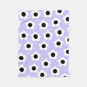 Blue Black White Tropical Floral Botanical Spring  Fleece Blanket