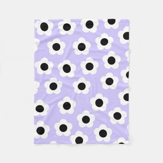 Blue Black White Tropical Floral Botanical Spring  Fleece Blanket (Front)