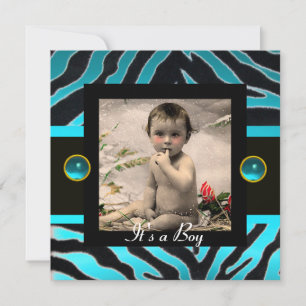 BLUE BLACK WHITE ZEBRA FUR Monogram Photo Template