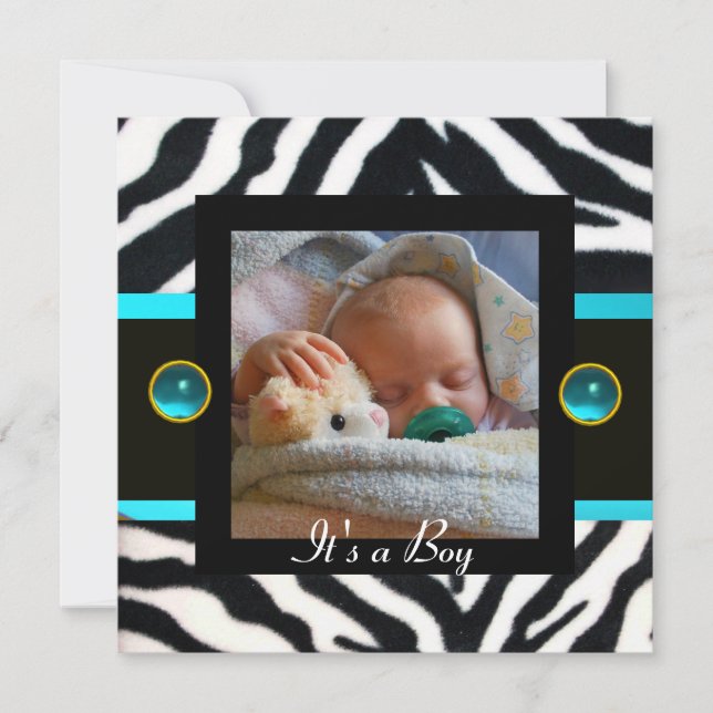 BLUE BLACK WHITE ZEBRA FUR Monogram Photo Template (Front)