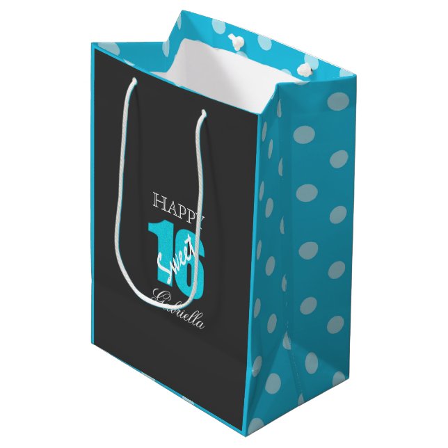 Blue Black With Blue Polka Dot Sweet 16 Gift Bag (Front Angled)