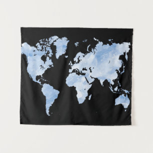 Blue Black World Map Design 75 Tapestry