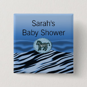 Blue & Black Zebra Glitter Baby Shower 15 Cm Square Badge