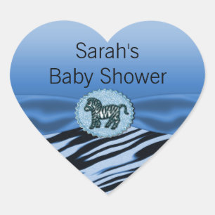 Blue & Black Zebra Glitter Baby Shower Heart Sticker