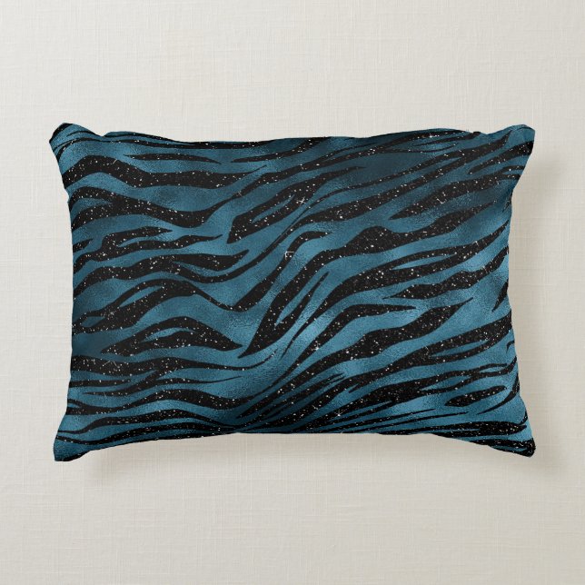 Blue Black Zebra Print Ombre Decorative Cushion (Front)