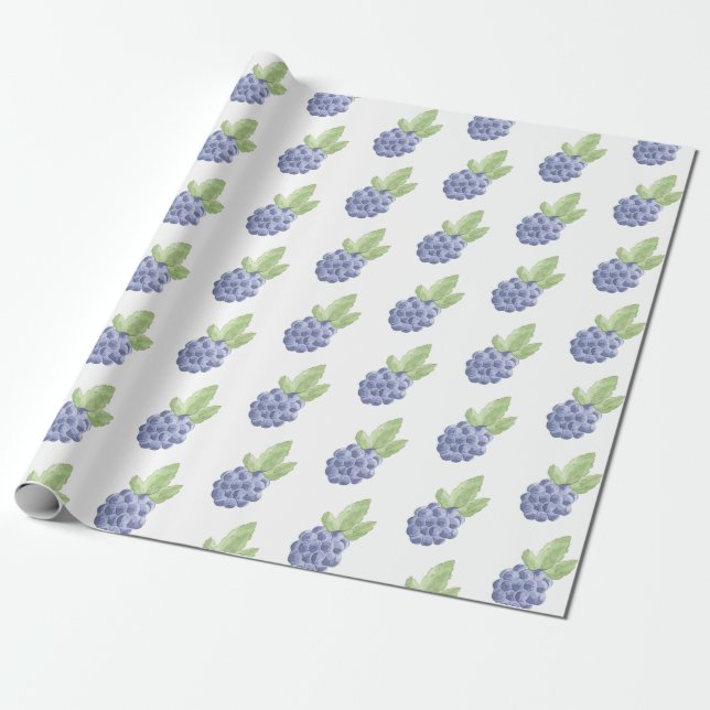 Blue blackberry fruit wrapping paper (Unrolled)