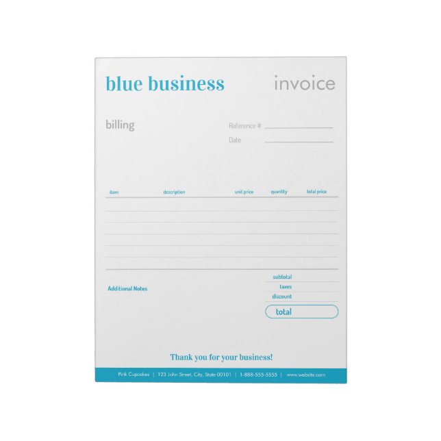 Blue Blank Order Form or Invoice Notepad (Rotated)