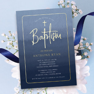 Blue Blessings Baptism Invitation