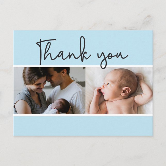 Blue Blessings: Elegant Baby Photo Birth Announcem Announcement Postcard (Front)