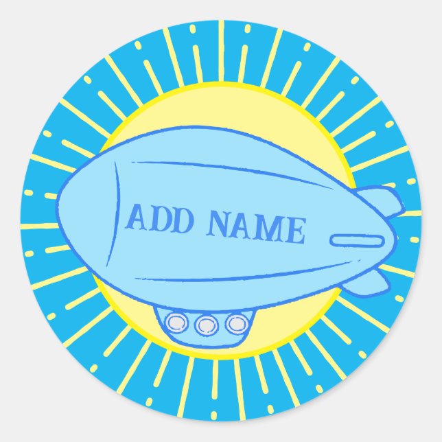 Blue Blimp Balloon Custom Classic Round Sticker (Front)